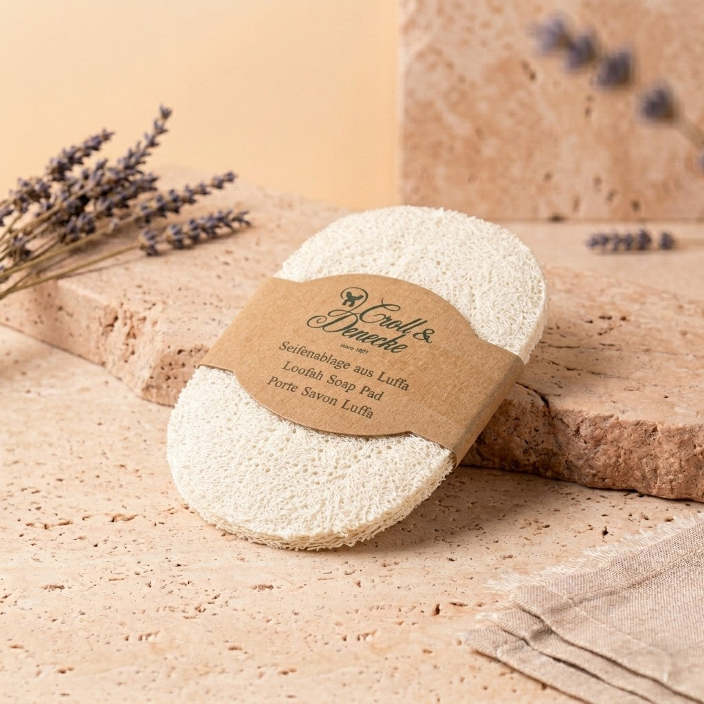 natürliche Luffa Ablage für festes Shampoo und feste Dusche