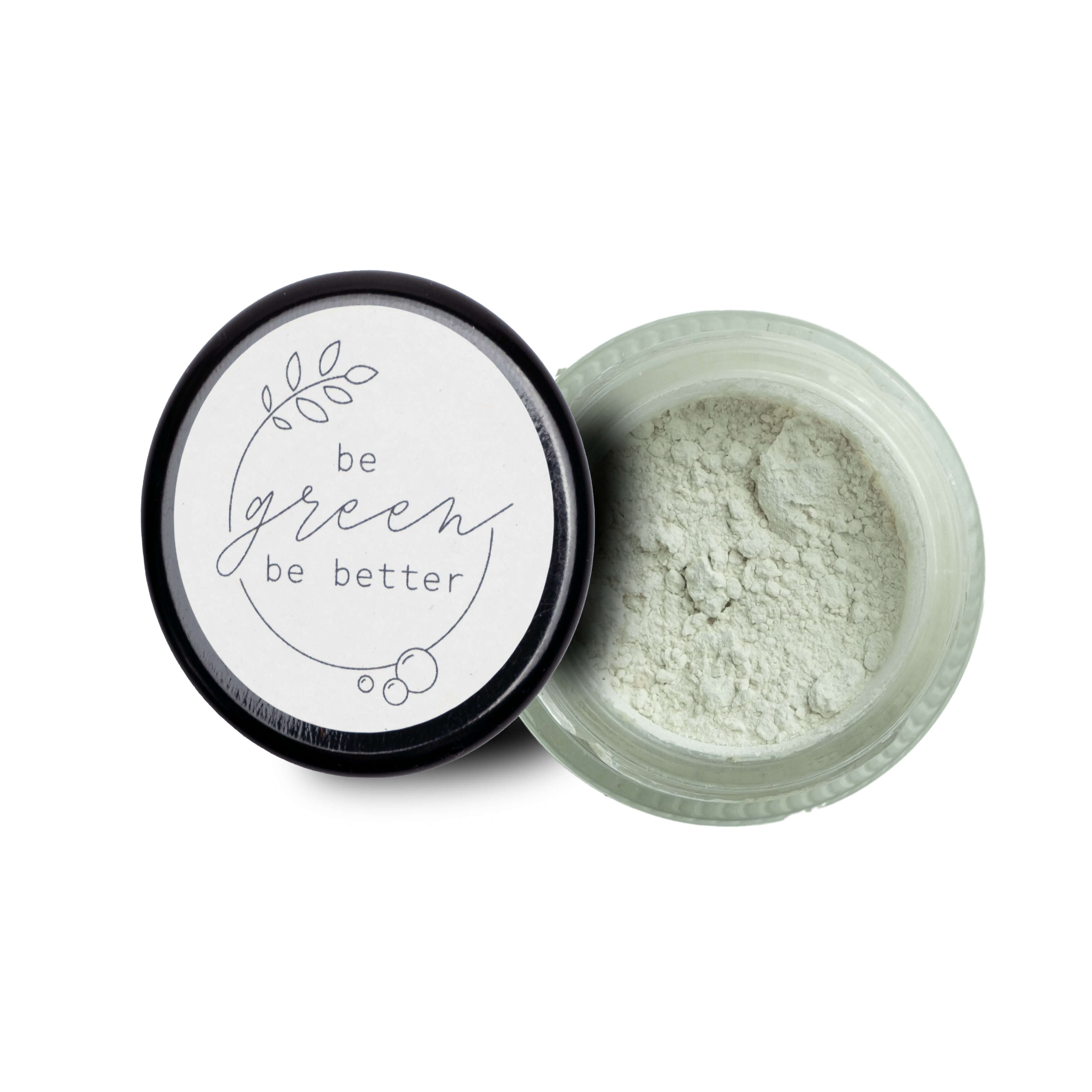 Zahnpulver Minze in einem umweltfreundlichen Glasbehälter für natürliche Zahnpflege ohne Plastik.