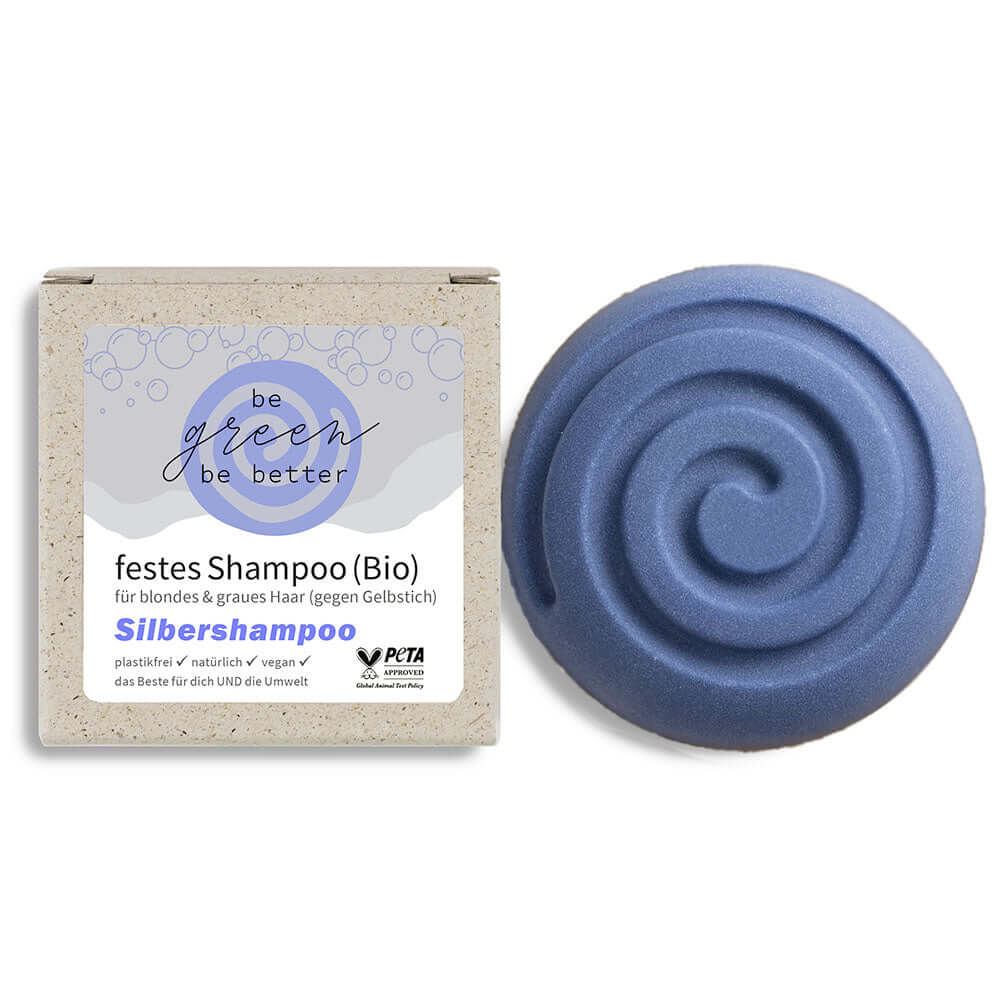 Naturkosmetik festes Silber Shampoo in Bio Qualität mit Graspapierverpackung