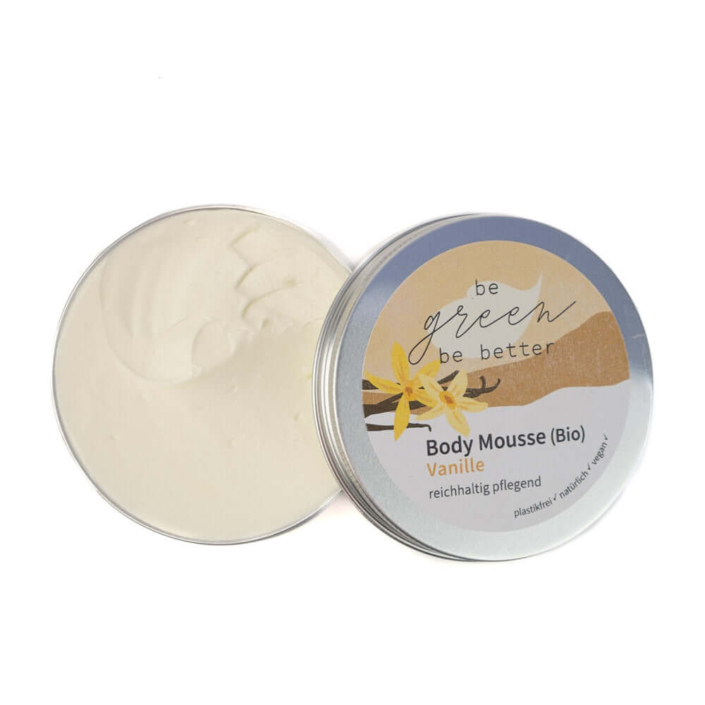 Naturkosmetik Bio Body Mousse mit Vanille Duft in Blechdose