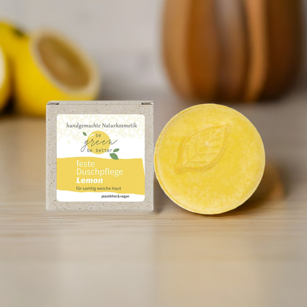 Feste Dusche Body Bar Lemon (Feste Duschpflege) in Graspapier Karton